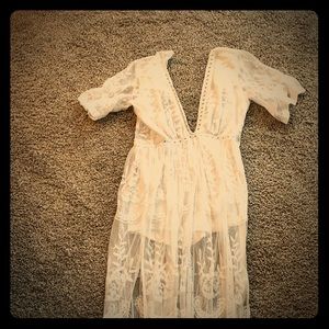 White romper with lace overlay